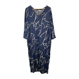 Masai Copenhagen Knit Sweater Dress 2XL Blue Beige Nasiso Print‎ V-Neck Shift
